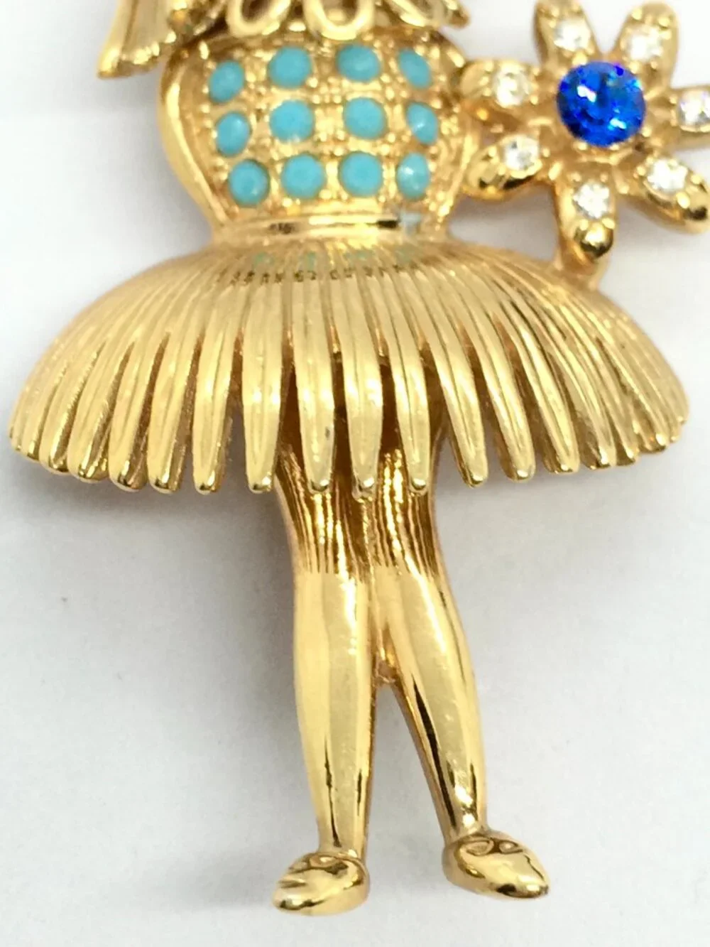 VINTAGE JBK BROOCH Ballerina Camrose Cross Figural Rhinestone Gold Tone